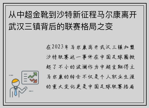 从中超金靴到沙特新征程马尔康离开武汉三镇背后的联赛格局之变 从中超金靴到沙特新征程马尔康离开武汉三镇背后的联赛格局之变